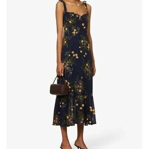 Reformation Navy Floral Midi Dress